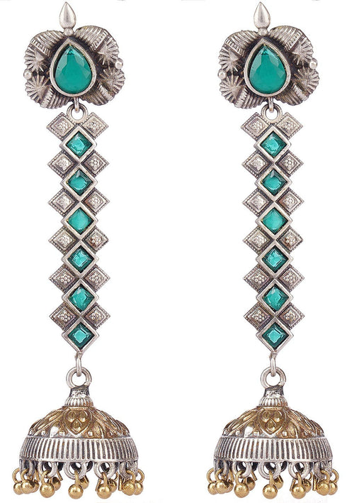 Golden And Silver Studded Jhumka Style Earrings